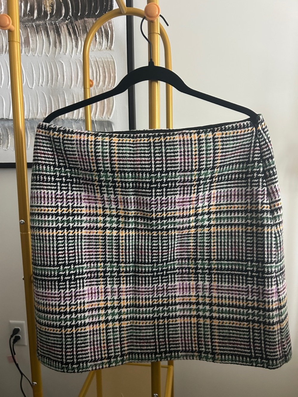 LOFT Black Multi-Color Plaid Mini Skirt